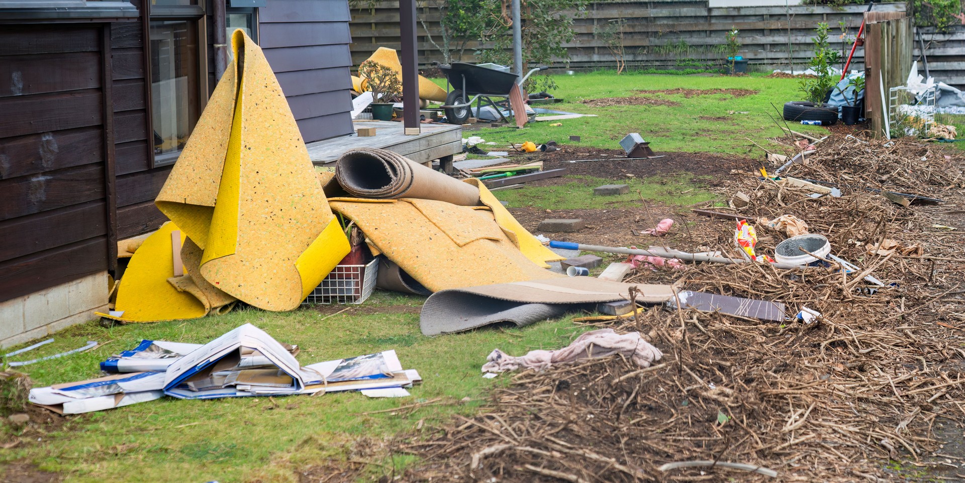 Carpet removed from water damaged house. Cleaning up after flooding. Auckland.
